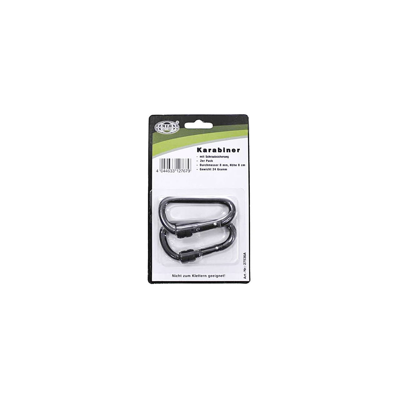 MFH Karabiner, Schraubverschluss,  schwarz, 2er Pack, 8 mm x 8 cm Bild 1