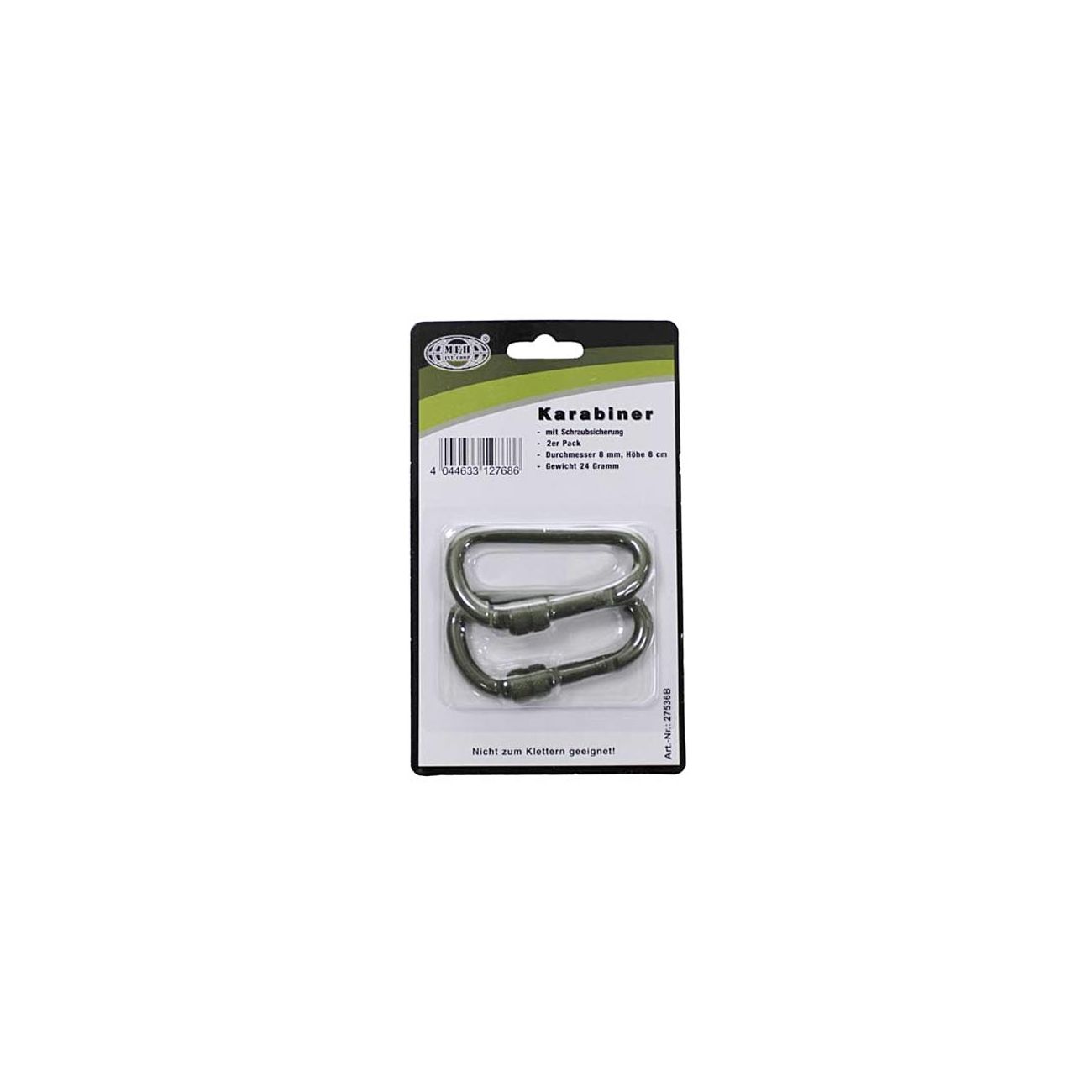 MFH Karabiner mit Schraubverschluss, oliv, 2er Pack, 8 mm x 8 cm Bild 1