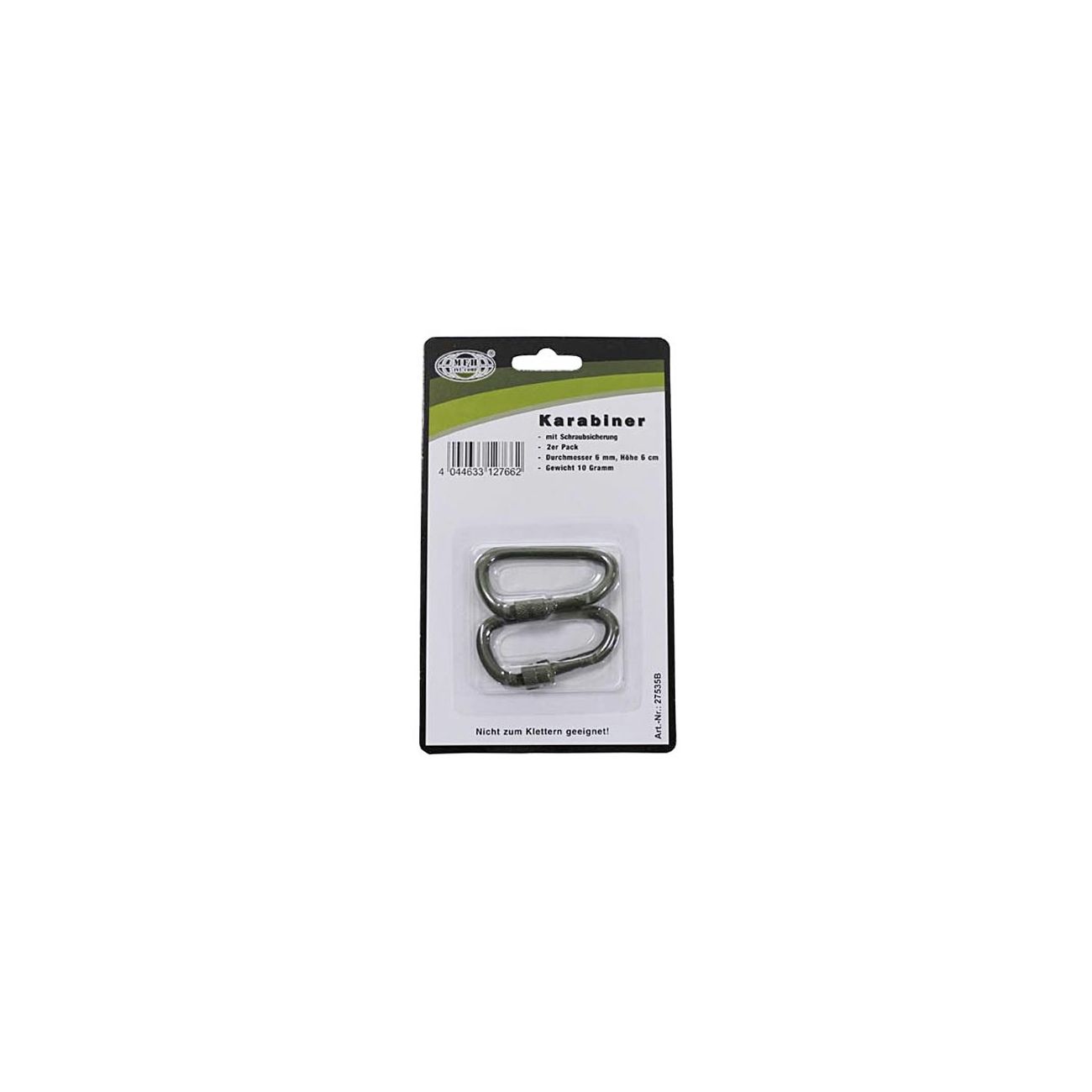 MFH Karabiner mit Schraubverschluss, oliv, 2er Pack, 6 mm x 6 cm Bild 1