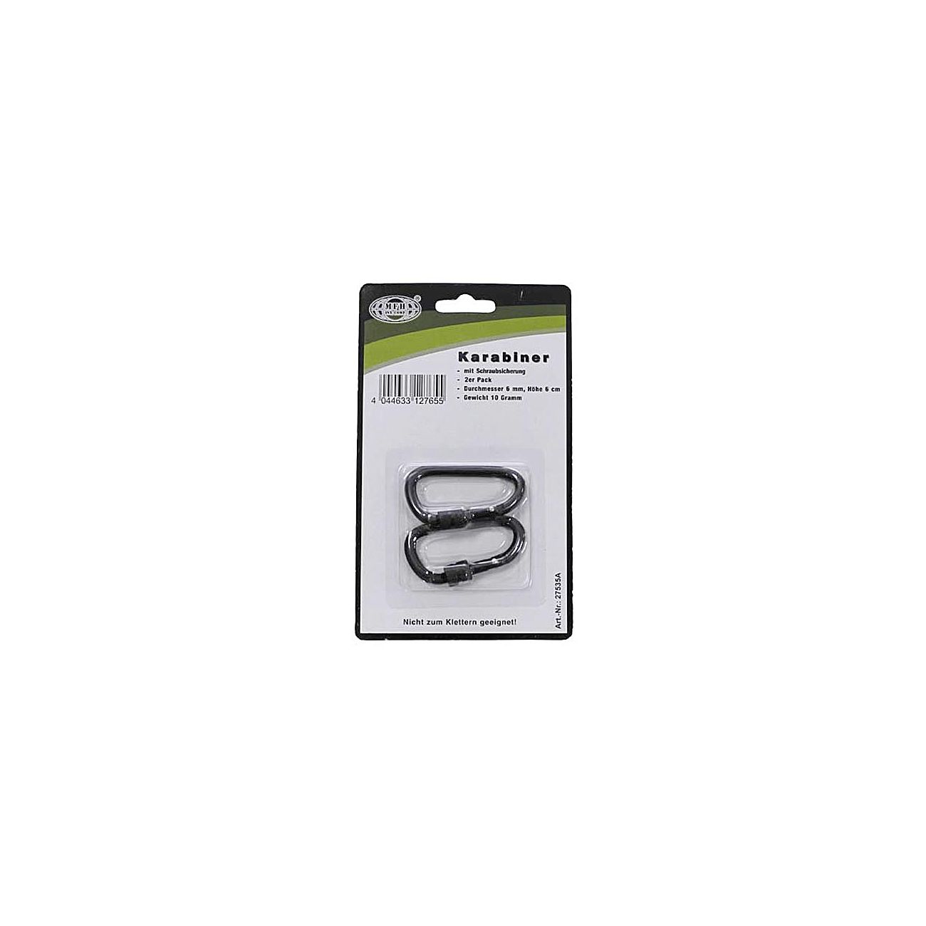 MFH Karabiner mit Schraubverschluss, schwarz, 2er Pack, 6 mm x 6 cm Bild 1