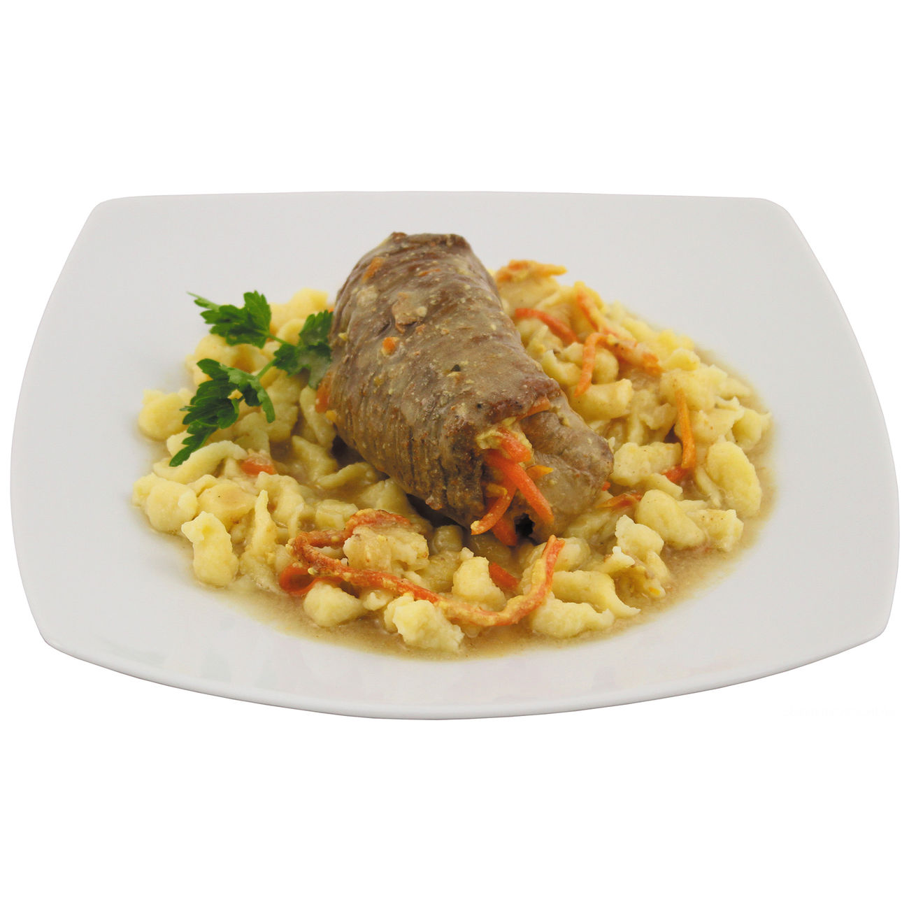 Outdoor-Mahlzeit Rinderroulade in Rahmsoe mit Sptzle Dose Bild 1