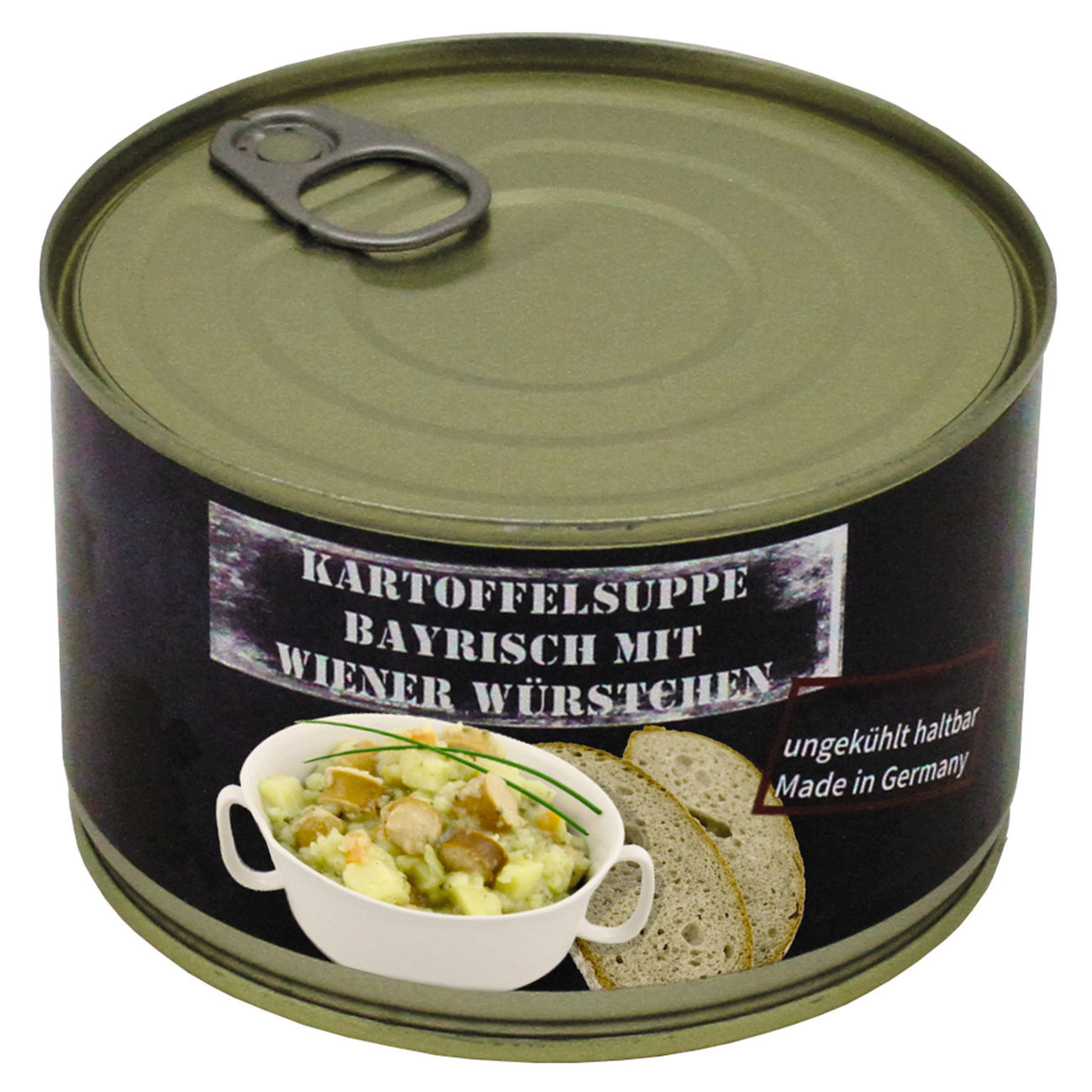 Outdoor-Mahlzeit Kartoffelsuppe mit Wiener Wrstchen Dose Bild 1