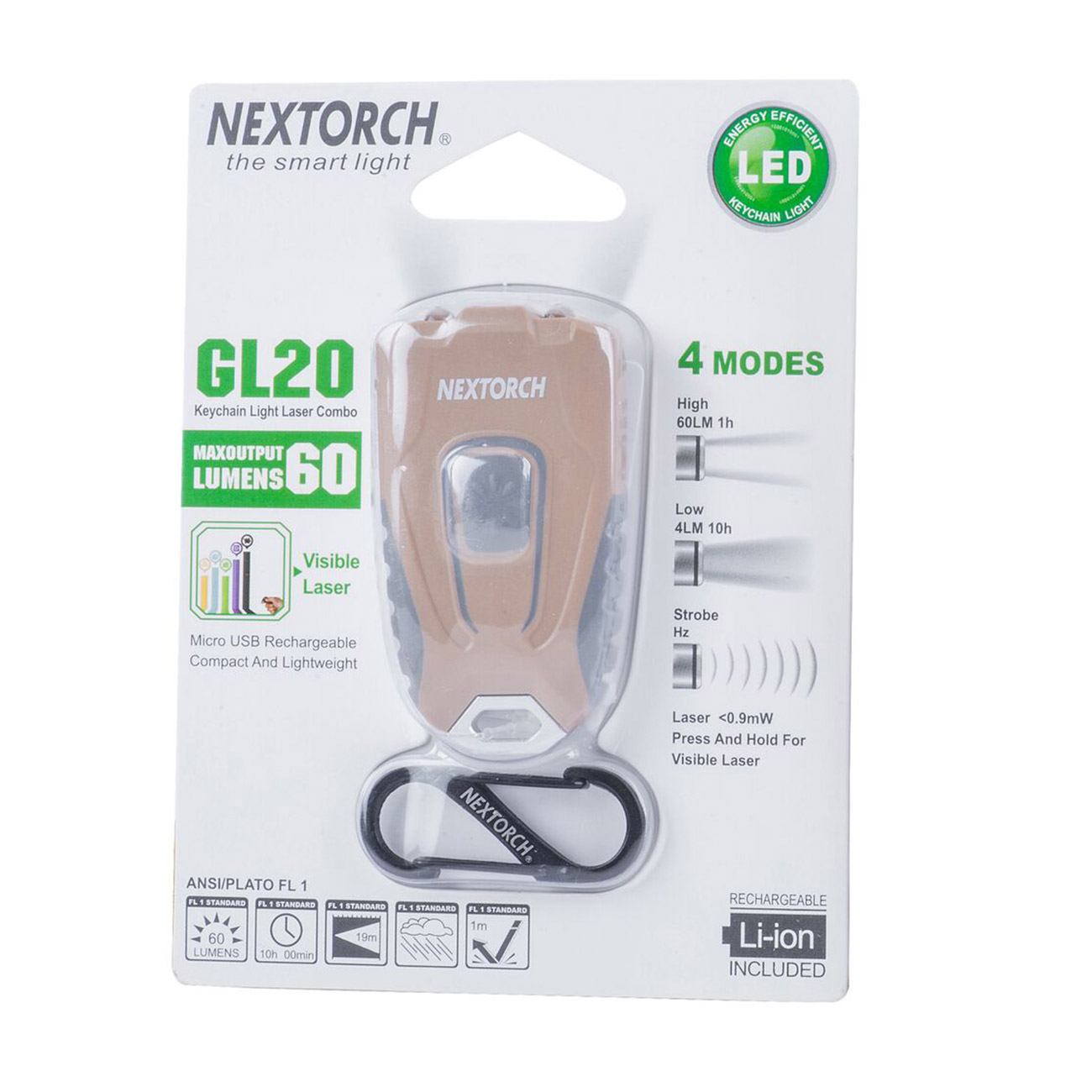 Nextorch LED Schlüssellampe GL20 khaki/grau 60 Lumen Bild 1
