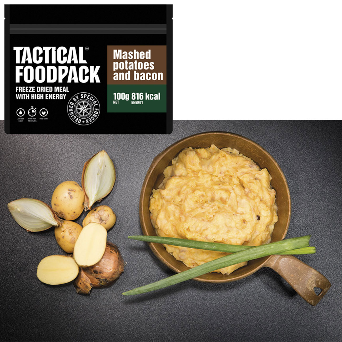 Tactical Foodpack Outdoor Mahlzeit Kartoffelbrei mit Speck