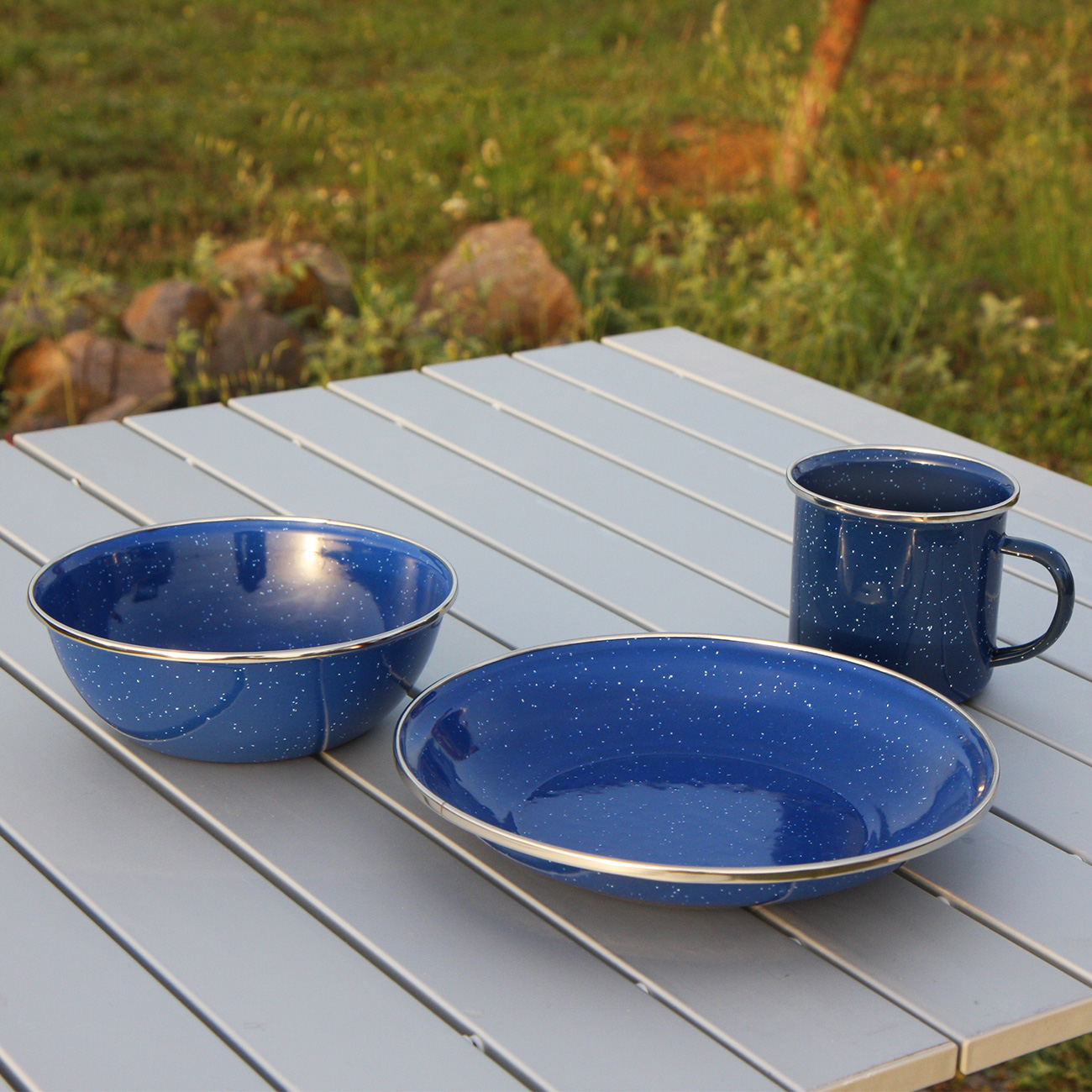Origin Outdoors Camping-Teller Emaille 20 cm, tief, blau Bild 1