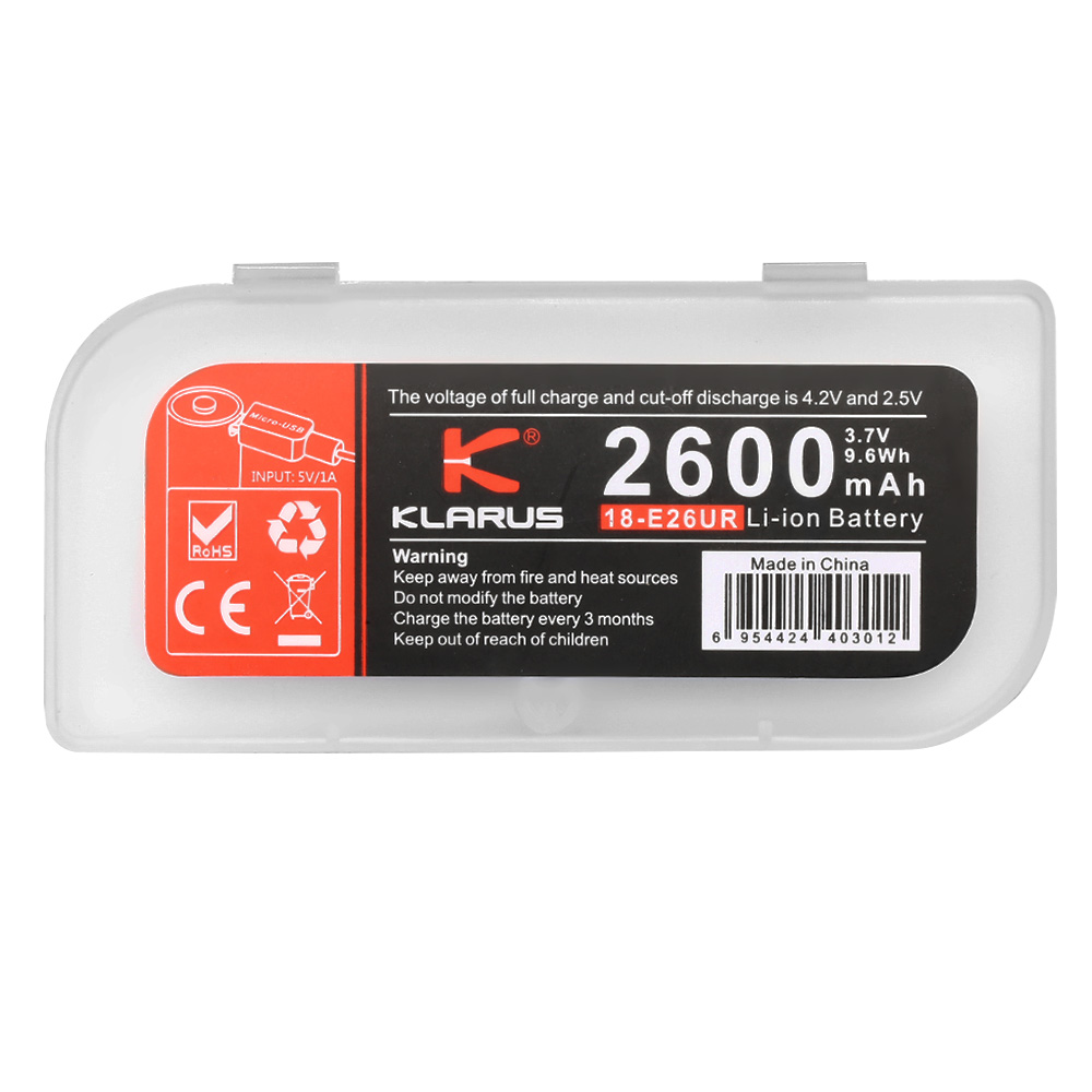 Klarus 18-E26UR Akku 2600mAh mit Micro-USB Ladeanschluss