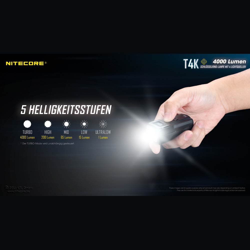 Nitecore Schlüssellampe T4K 4000 Lumen schwarz inkl. Gürtelclip Bild 6