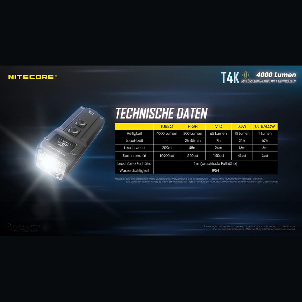 Nitecore Schlüssellampe T4K 4000 Lumen schwarz inkl. Gürtelclip Bild 7