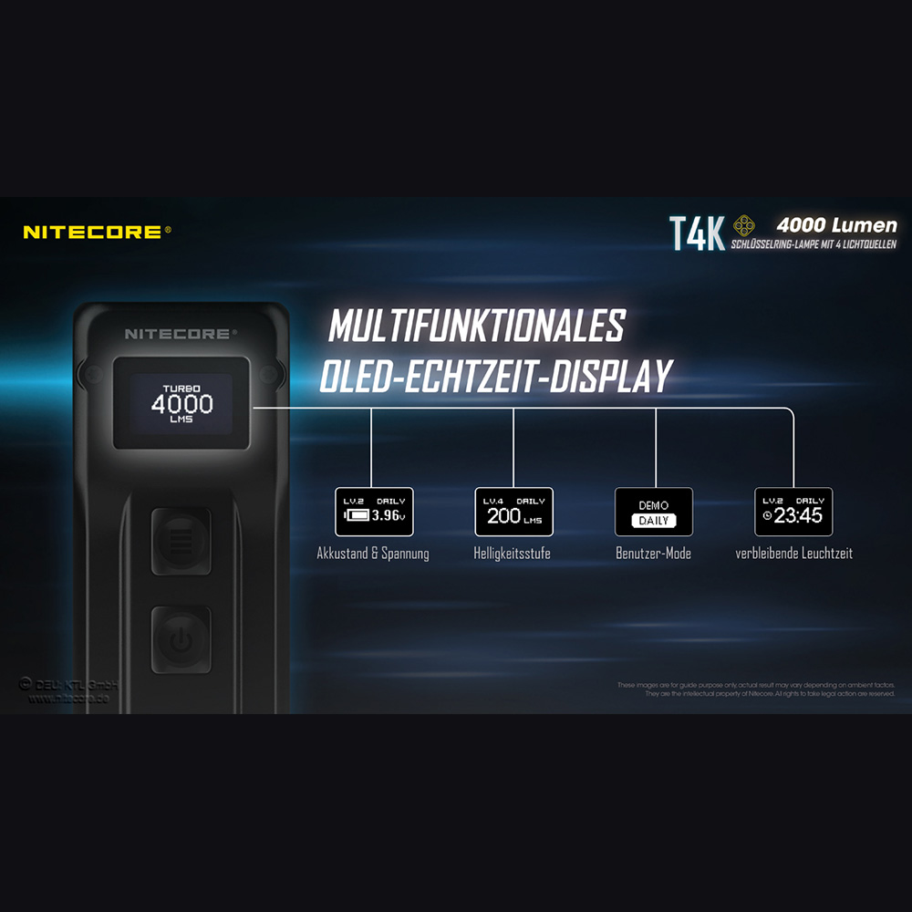 Nitecore Schlüssellampe T4K 4000 Lumen schwarz inkl. Gürtelclip Bild 8