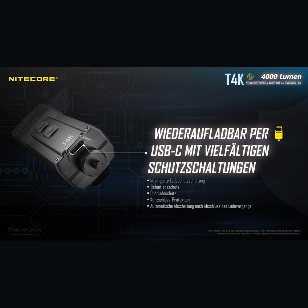 Nitecore Schlüssellampe T4K 4000 Lumen schwarz inkl. Gürtelclip Bild 9