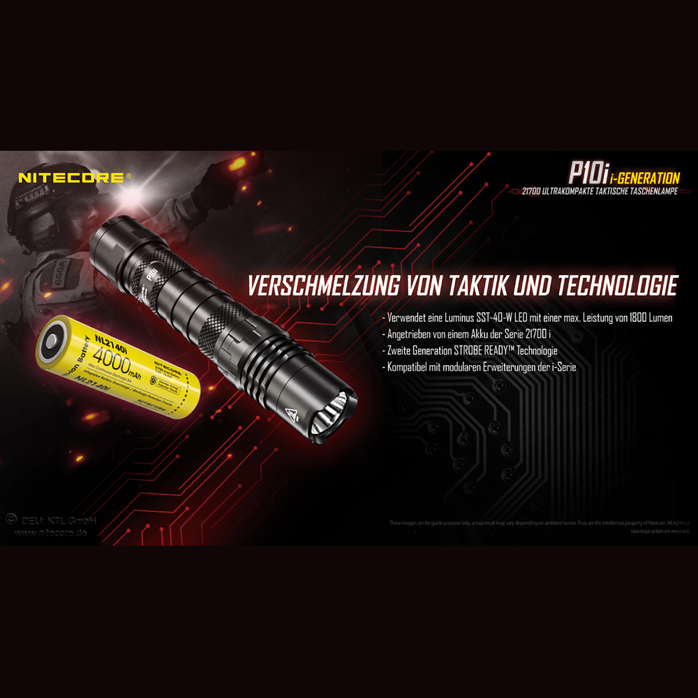 Nitecore LED-Lampe P10i 1800 Lumen schwarz inkl. Tactical Holster Bild 1