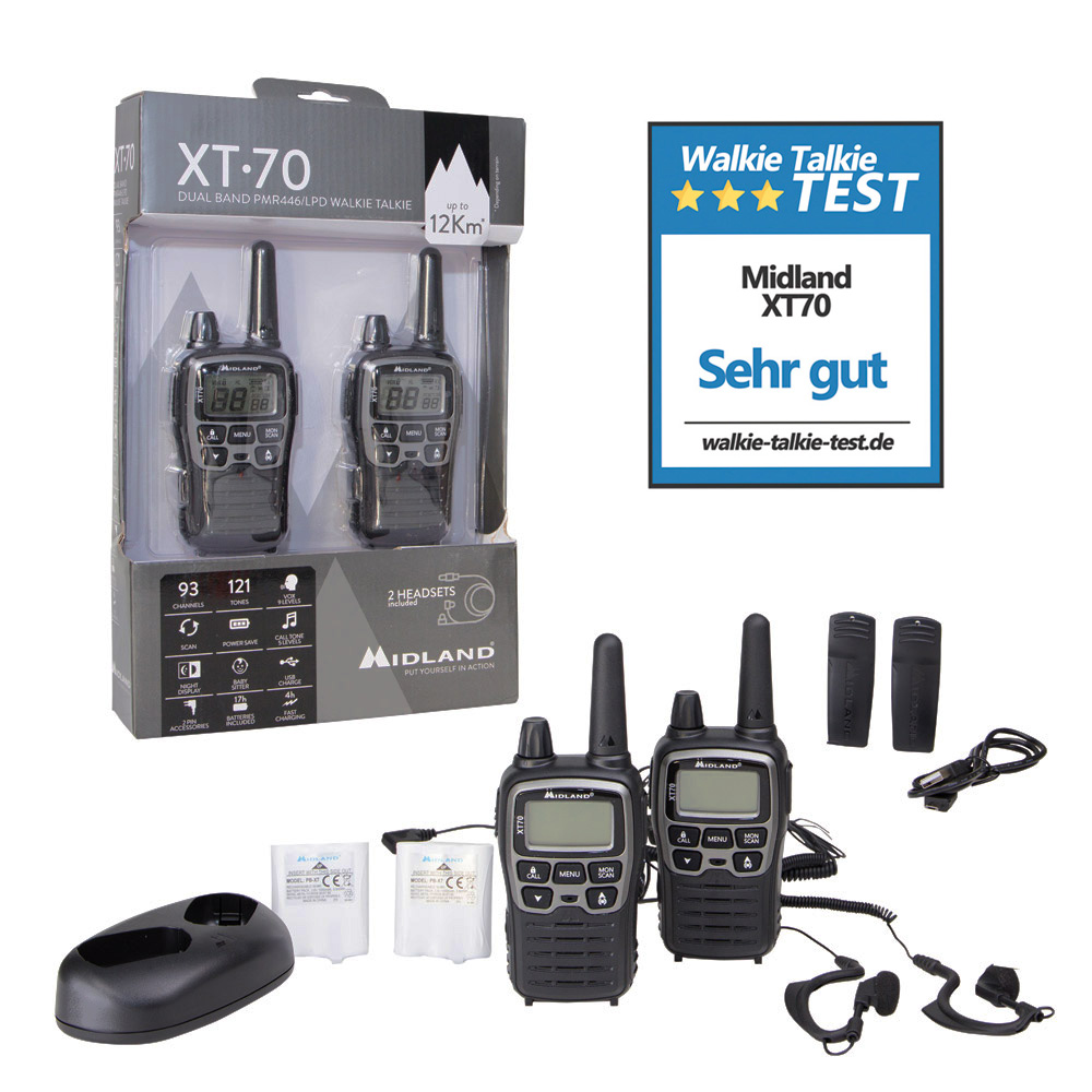 Midland XT70 Funkgerteset PMR+LPD inkl. MA21L Headset und Doppelstnder 1 Paar