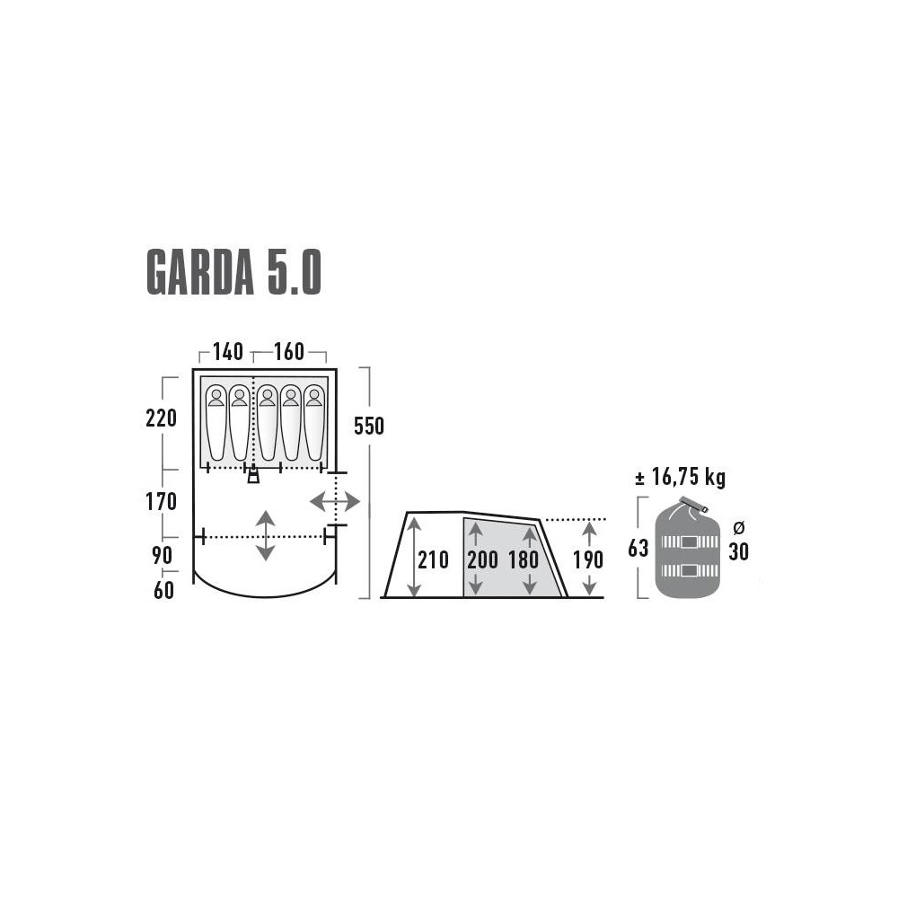 High Peak Zelt Garda 5.0 hellgrau fr max. 5 Personen Bild 1