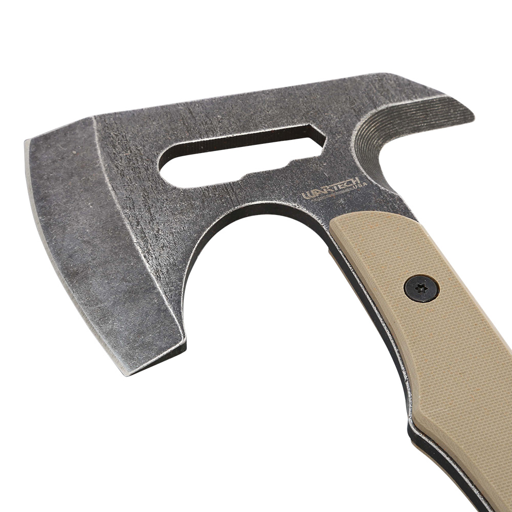 Wartech Wurf- und Survivalaxt stonewash inkl. Scheide schwarz/tan Bild 2