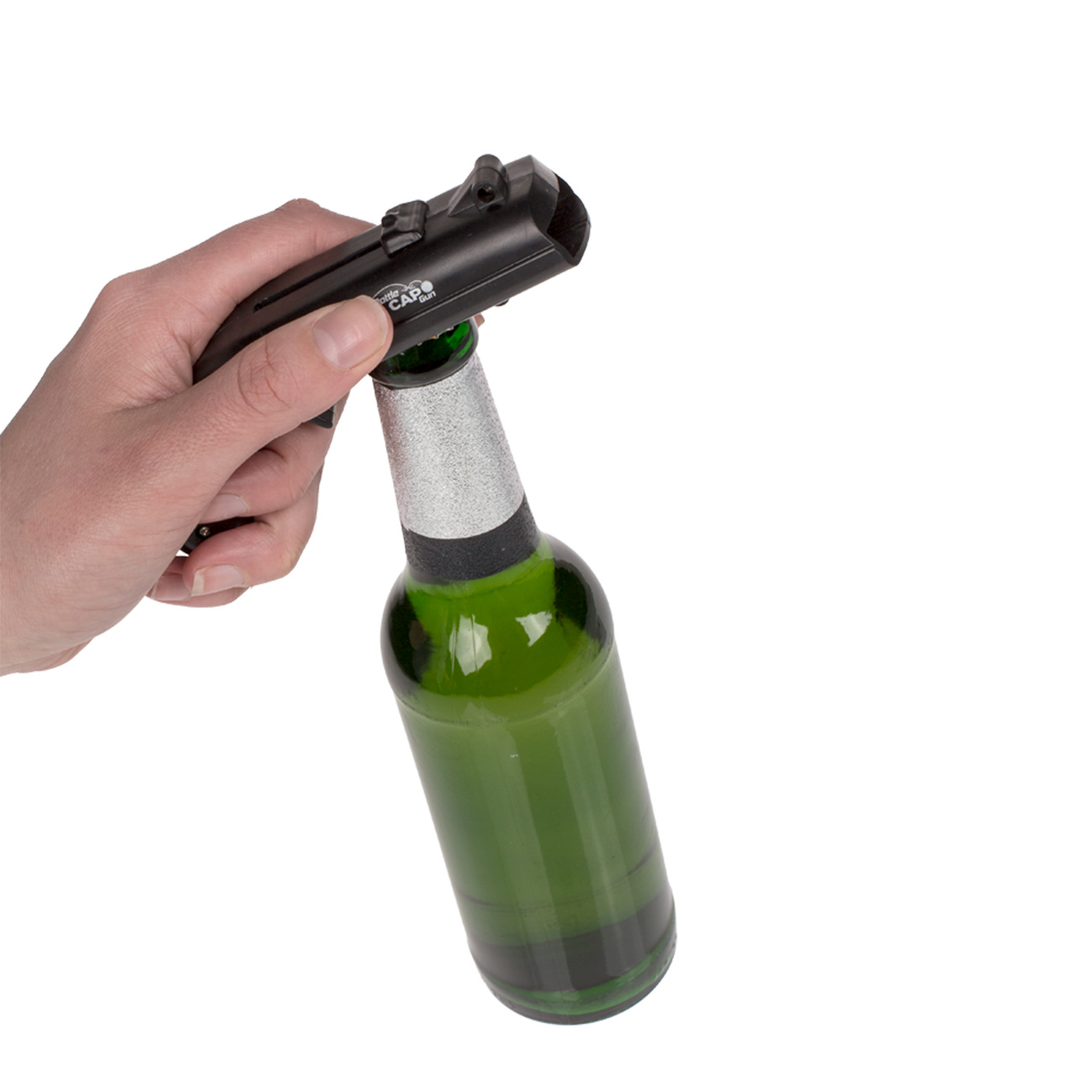 Flaschenffner und Kronkorken-Pistole Bottle Cap Gun schwarz