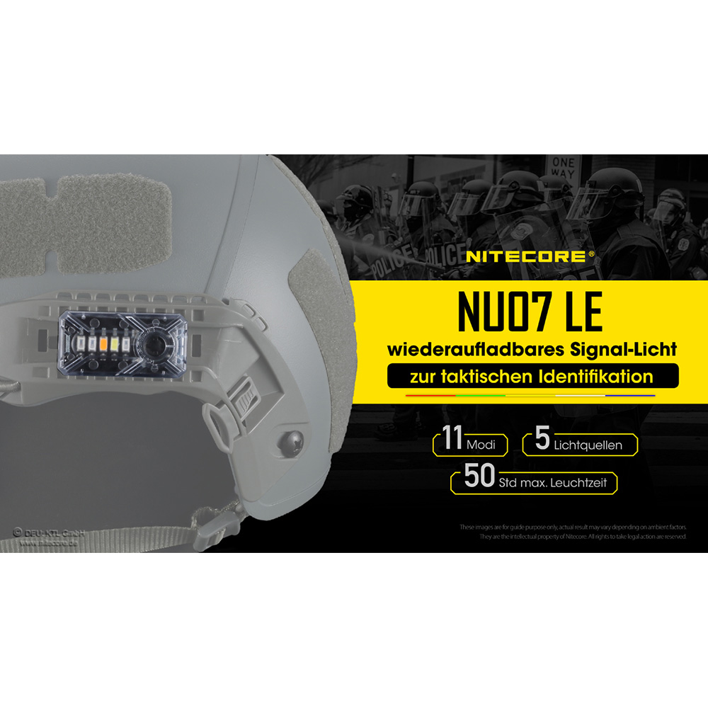 Nitecore Helm/Signallampe NU07 LE 15 Lumen inkl. Universalhalterung, Akku transparent/schwarz Bild 1