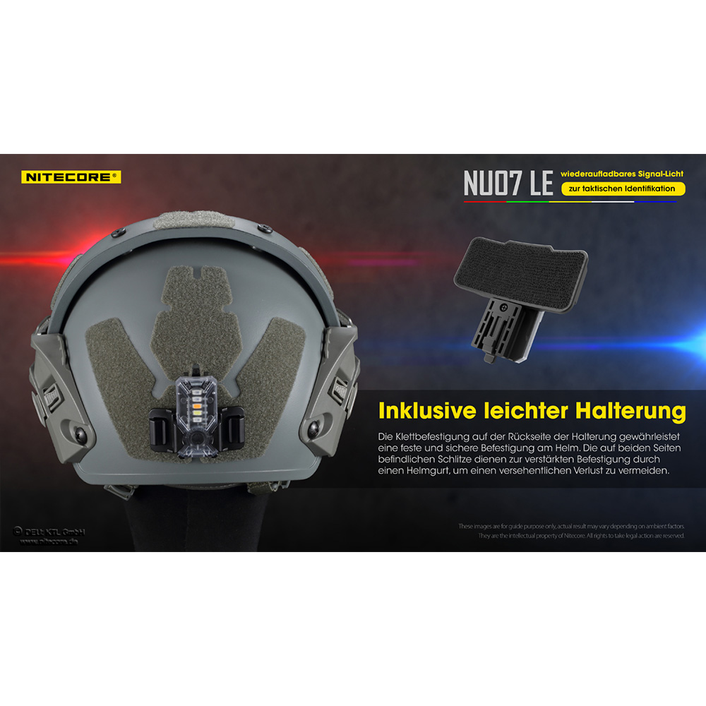 Nitecore Helm/Signallampe NU07 LE 15 Lumen inkl. Universalhalterung, Akku transparent/schwarz Bild 6