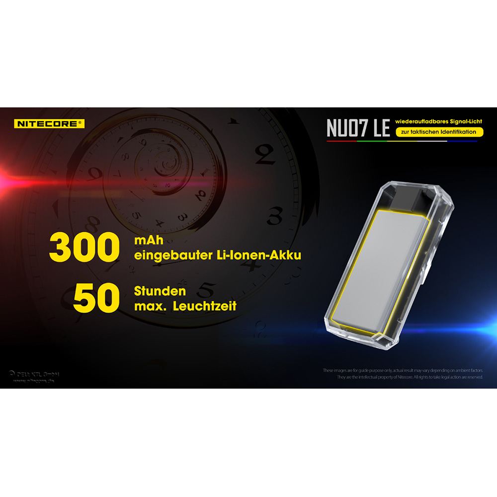 Nitecore Helm/Signallampe NU07 LE 15 Lumen inkl. Universalhalterung, Akku transparent/schwarz Bild 7