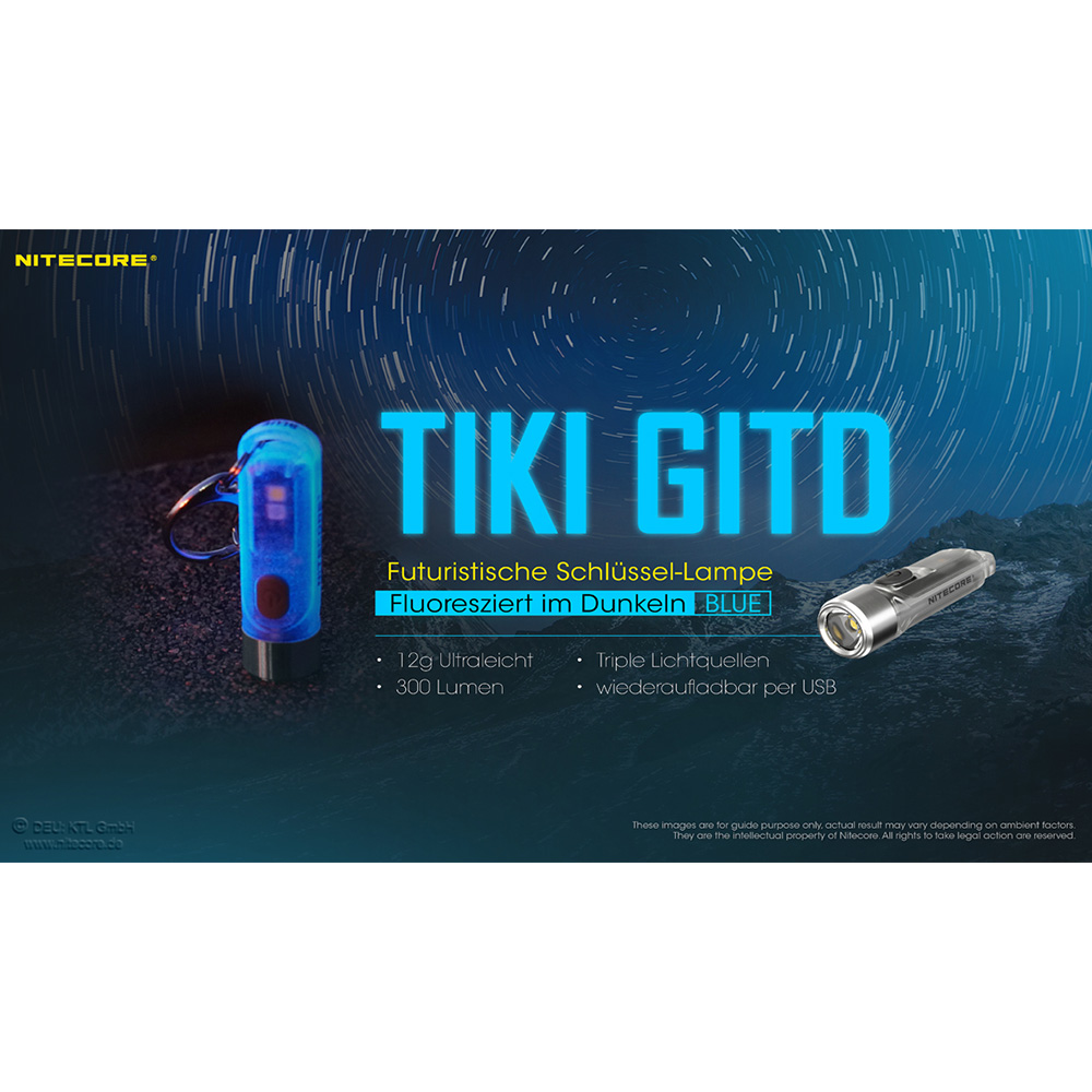 Nitecore LED-Schlssellampe Tiki 300 Lumen Glow in the Dark transparent Bild 1