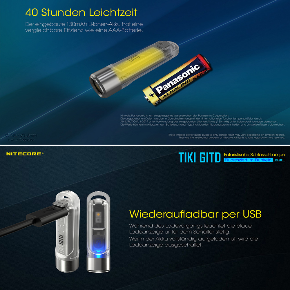 Nitecore LED-Schlssellampe Tiki 300 Lumen Glow in the Dark transparent Bild 1