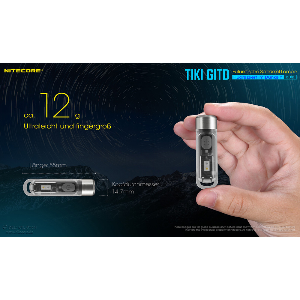 Nitecore LED-Schlssellampe Tiki 300 Lumen Glow in the Dark transparent Bild 1