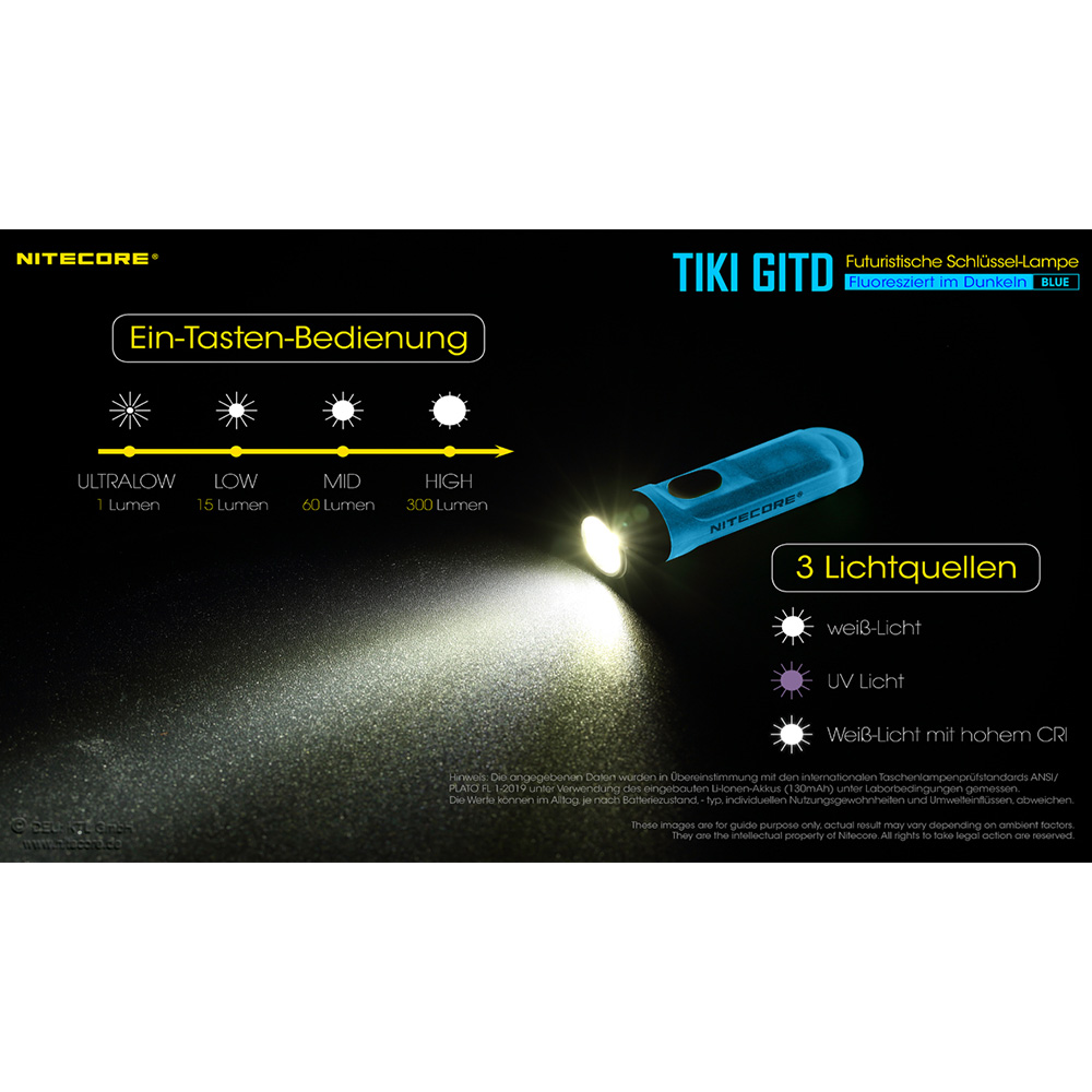 Nitecore LED-Schlssellampe Tiki 300 Lumen Glow in the Dark transparent Bild 1