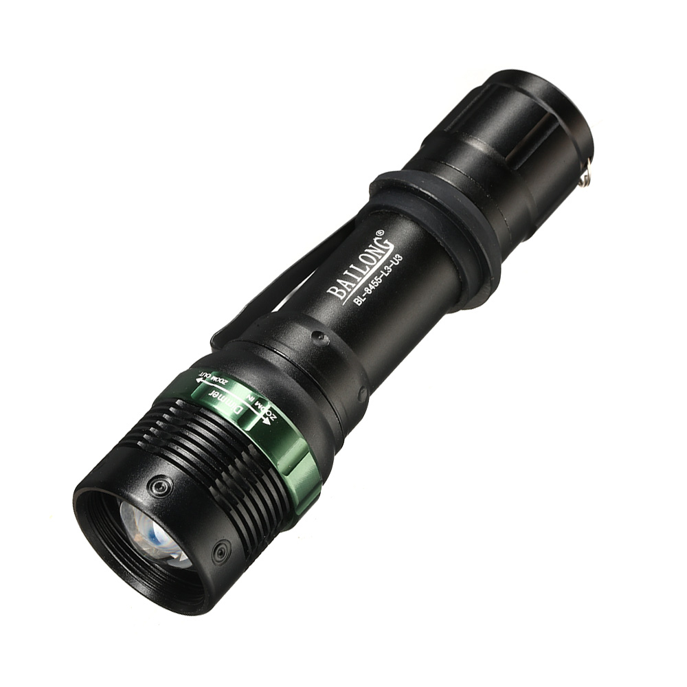 Bailong LED-Taschenlampe mit Zoom, Strobe und viel Zubehör schwarz
