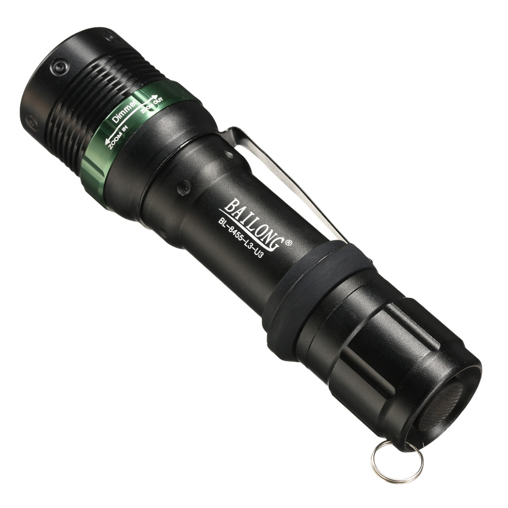 Bailong LED-Taschenlampe mit Zoom, Strobe und viel Zubehör schwarz Bild 5