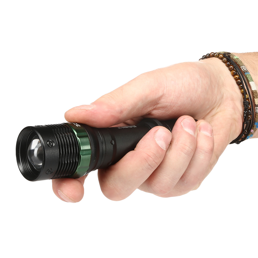 Bailong LED-Taschenlampe mit Zoom, Strobe und viel Zubehör schwarz Bild 9