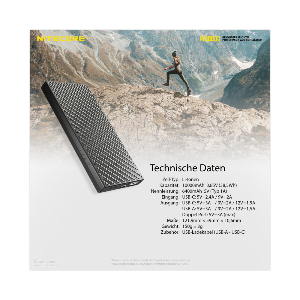 Nitecore Powerbank NB10000 GEN2 mit Carbongehuse 10000mAh Bild 1