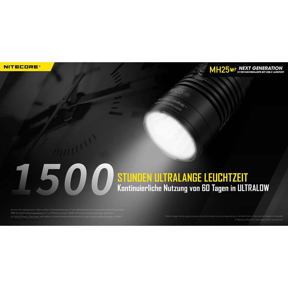 Nitecore LED-Taschenlampe MH25 V2 1300 Lumen inkl. Akku und Nylonholster schwarz Bild 1