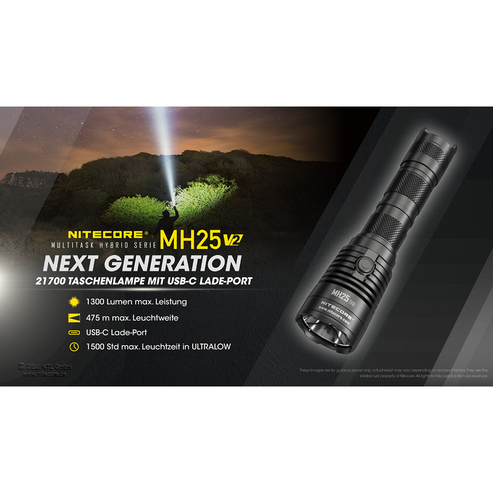 Nitecore LED-Taschenlampe MH25 V2 1300 Lumen inkl. Akku und Nylonholster schwarz Bild 1