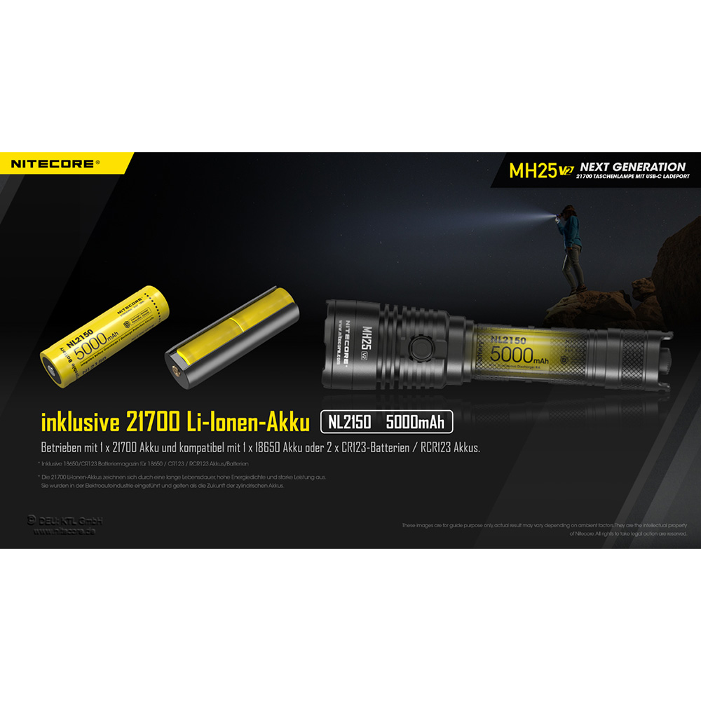 Nitecore LED-Taschenlampe MH25 V2 1300 Lumen inkl. Akku und Nylonholster schwarz Bild 1