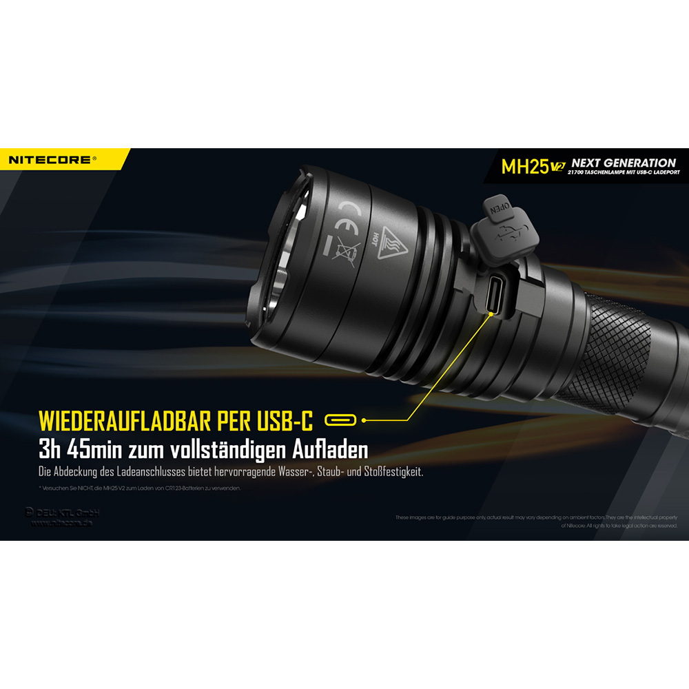 Nitecore LED-Taschenlampe MH25 V2 1300 Lumen inkl. Akku und Nylonholster schwarz Bild 1