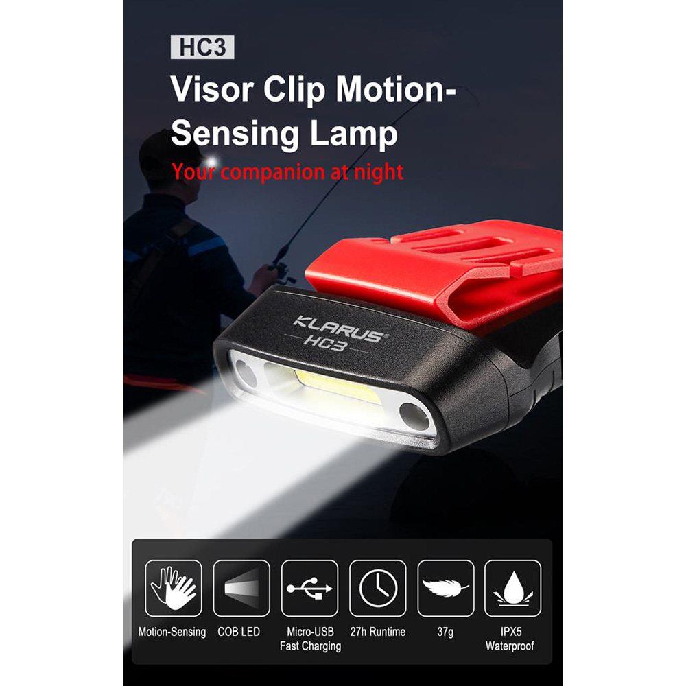 Klarus LED Cliplampe HC3 mit Sensor 100 ANSI Lumen schwarz/rot Bild 1