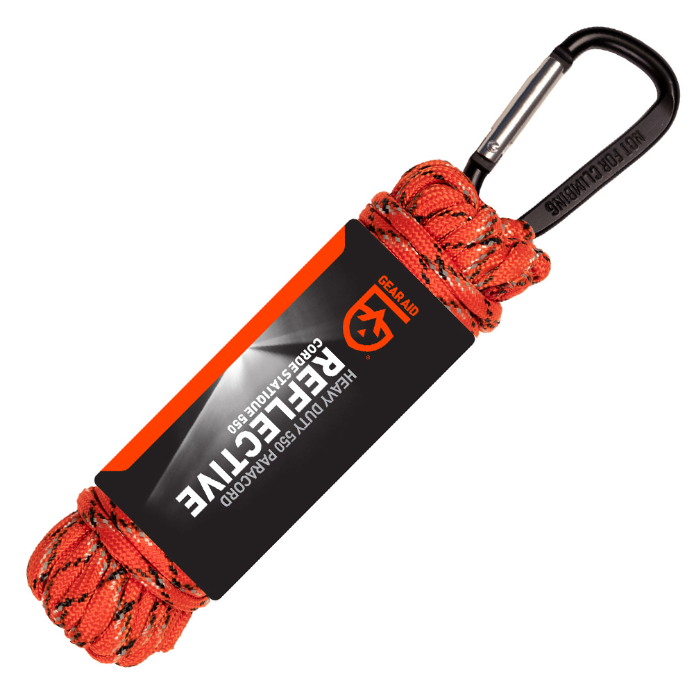 Gear Aid 550 Fallschirmleine Reflective 9 Meter mit Karabiner orange