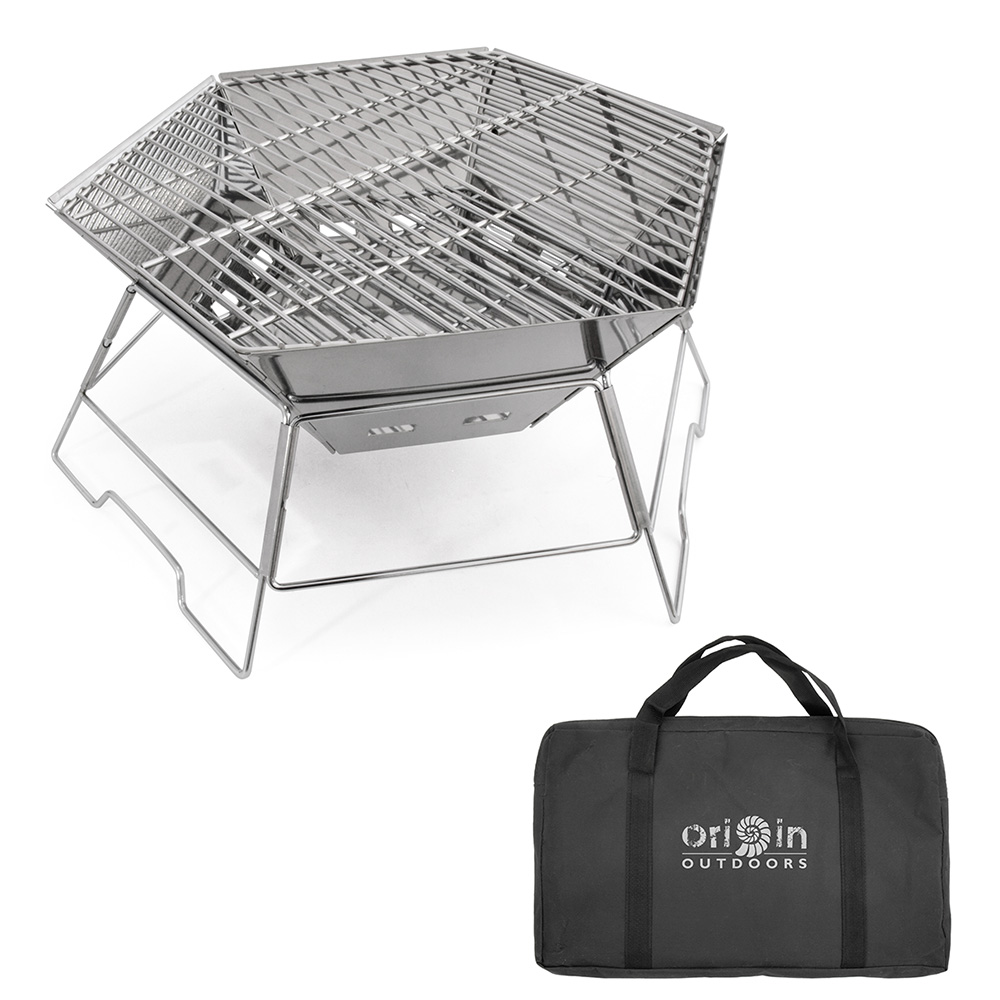 Origin Outdoors Grill- und Feuerstelle Hexagon 40 x 45 cm Edelstahl inkl. Tragetasche
