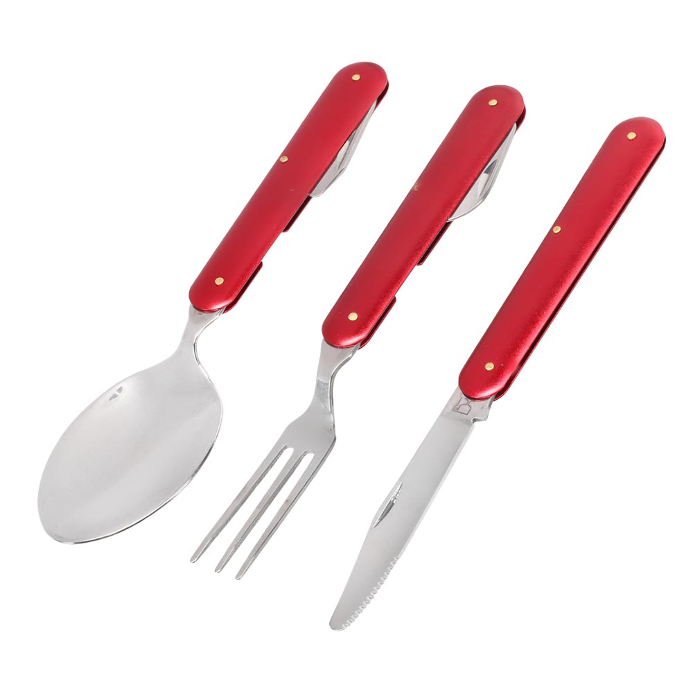 Camping Essbesteck klappbar 5 tlg. rot inkl. Tasche Bild 1