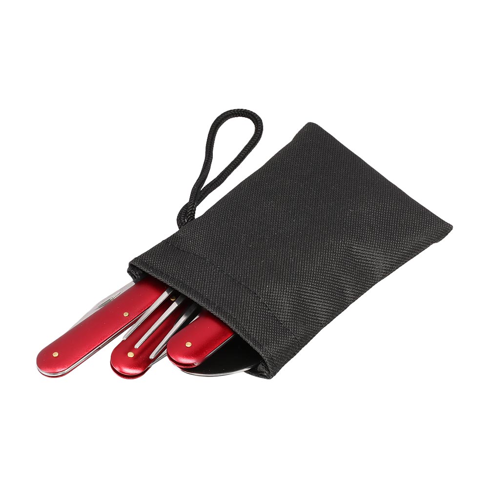 Camping Essbesteck klappbar 5 tlg. rot inkl. Tasche Bild 1