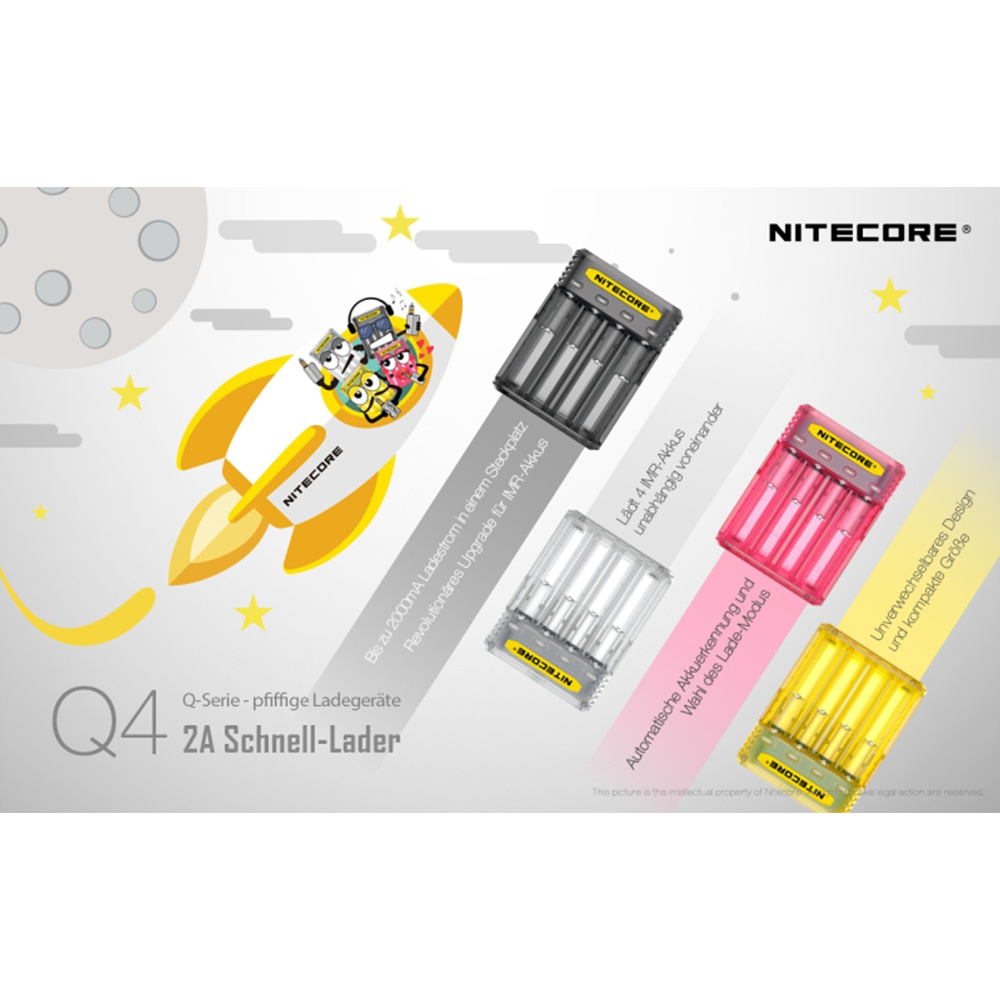 Nitecore Q4 Ladegerät für bis zu 4 Li-Ion Akkus gelb Bild 2