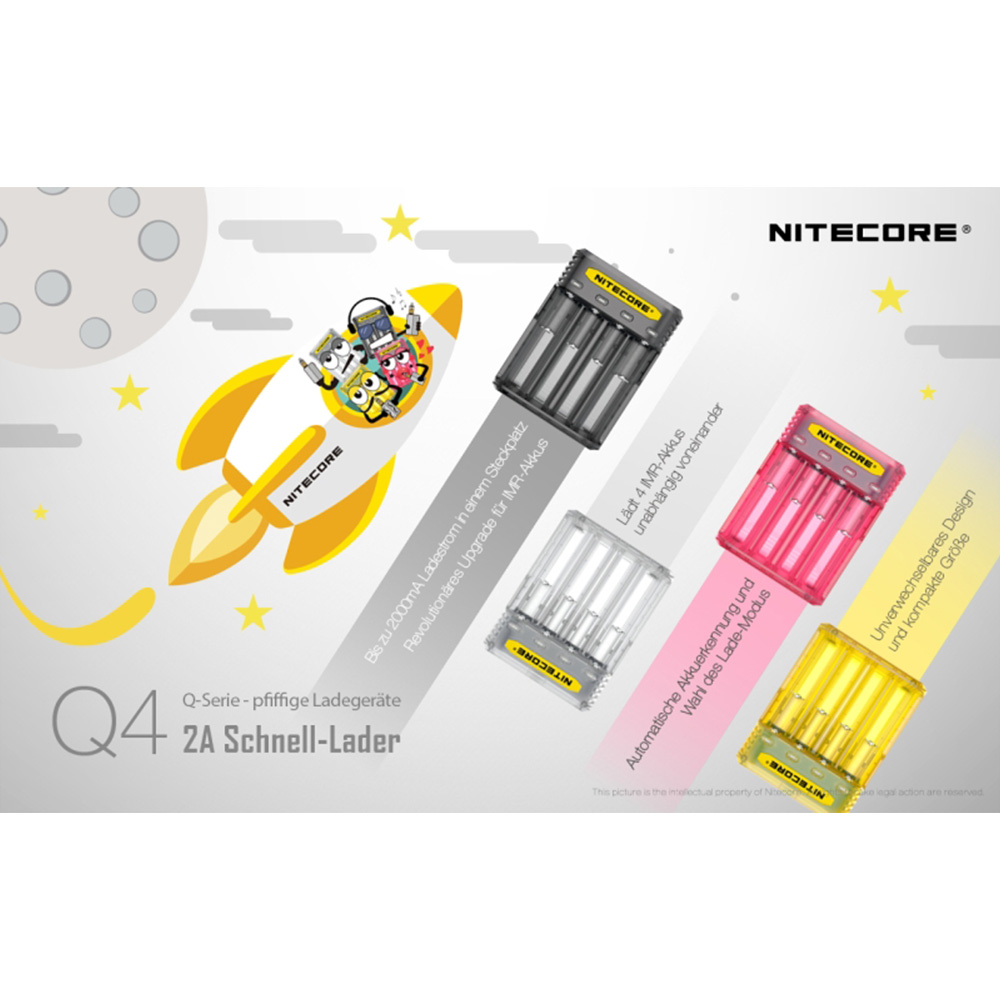 Nitecore Q4 Ladegert fr bis zu 4 Li-Ion Akkus gelb Bild 1