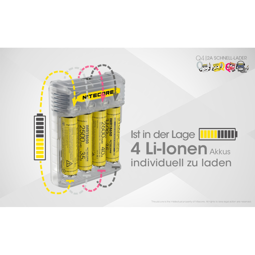 Nitecore Q4 Ladegert fr bis zu 4 Li-Ion Akkus gelb Bild 1