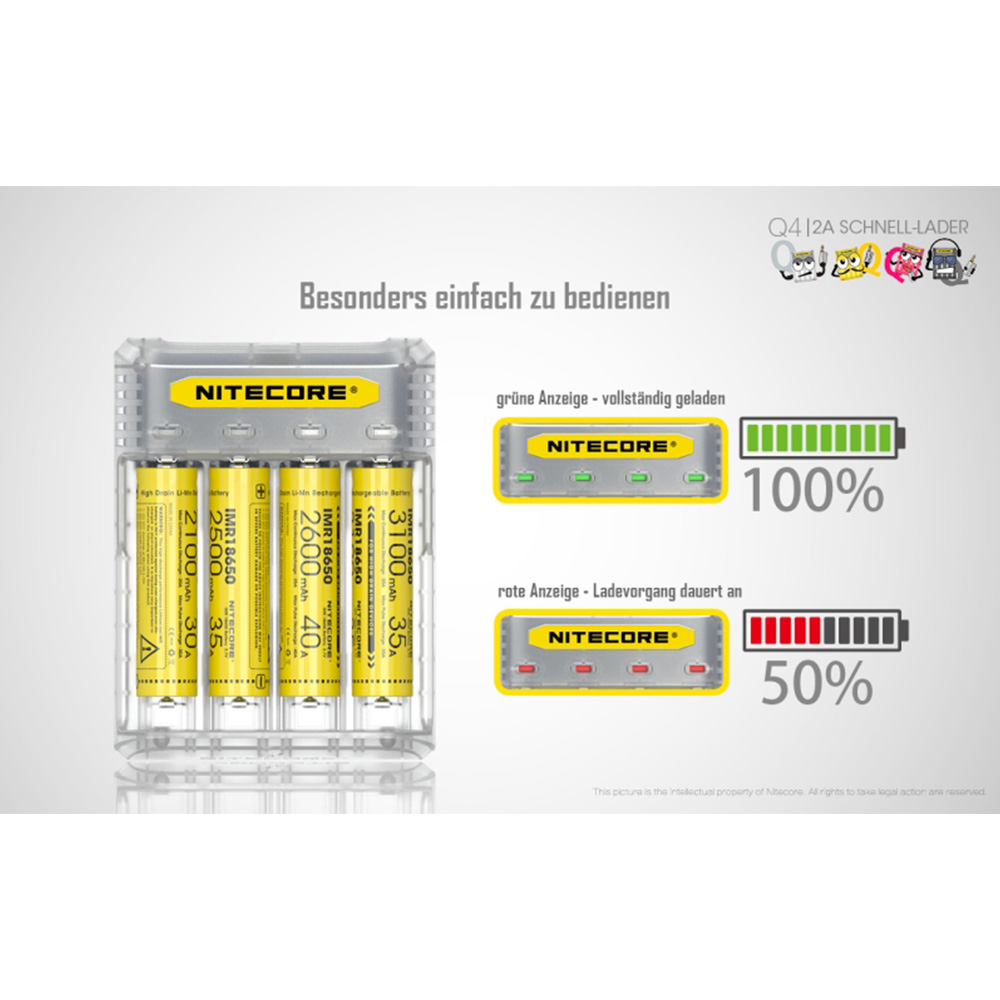 Nitecore Q4 Ladegert fr bis zu 4 Li-Ion Akkus gelb Bild 1