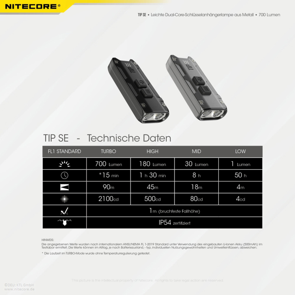 Nitecore LED-Schlssellampe TIP SE 700 Lumen USB grau Bild 1