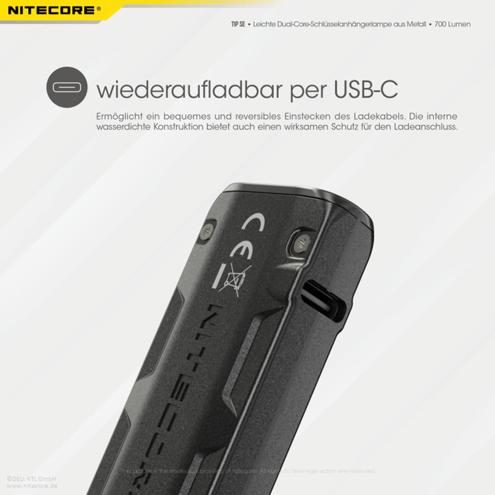Nitecore LED-Schlssellampe TIP SE 700 Lumen USB grau Bild 1