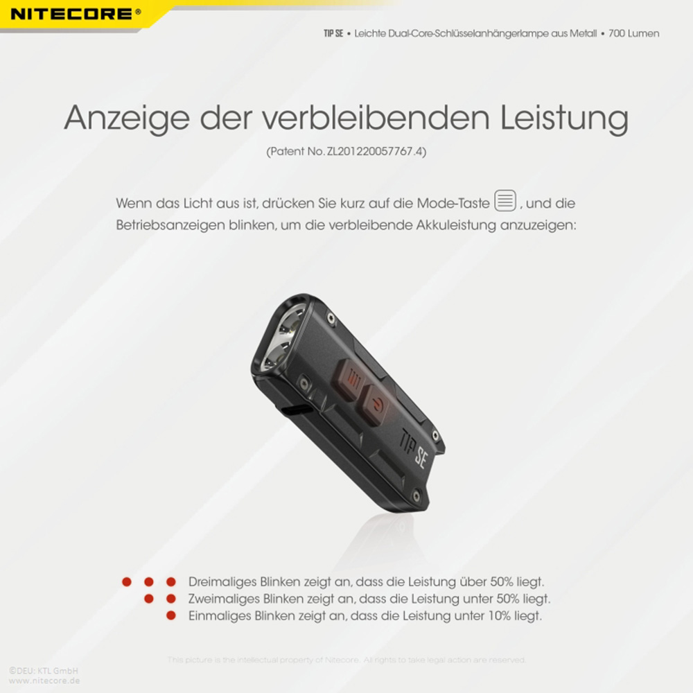 Nitecore LED-Schlssellampe TIP SE 700 Lumen USB grau Bild 1