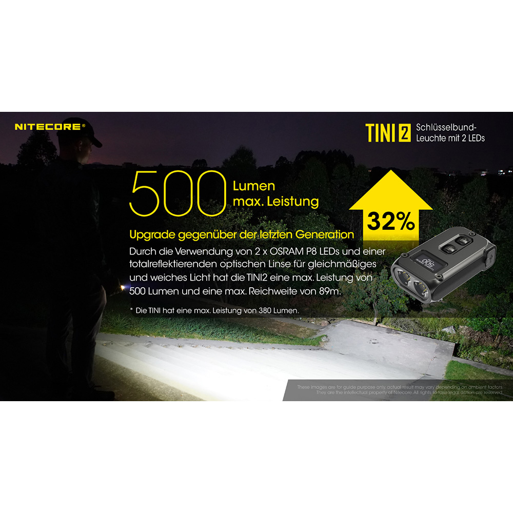 Nitecore LED-Schlüssellampe TINI 2 500 Lumen USB grau Bild 1