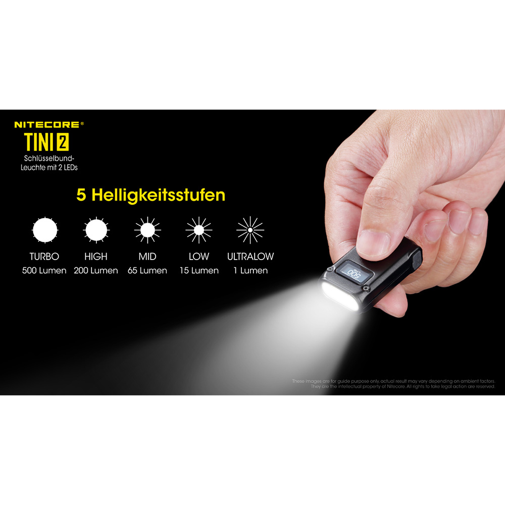 Nitecore LED-Schlüssellampe TINI 2 500 Lumen USB grau Bild 2