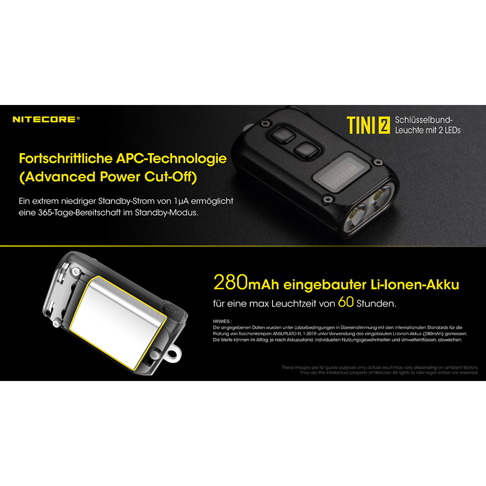 Nitecore LED-Schlüssellampe TINI 2 500 Lumen USB grau Bild 5