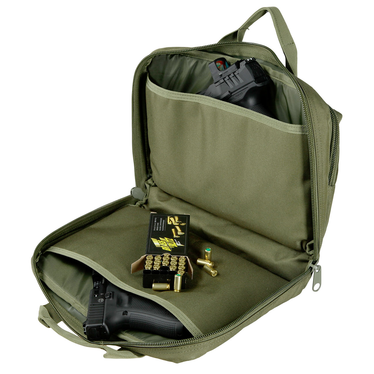 Coptex Doppel-Pistolentasche f�r zwei Waffen mit Au�entasche oliv Bild 5